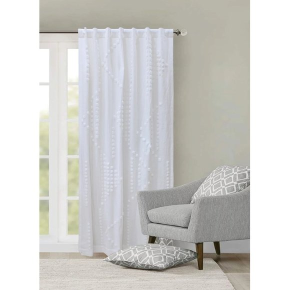 2 WHITE Wild Sage Tufted Triangle 108" L x 50" W Rod Pocket Window Curtains - Picture 5 of 5